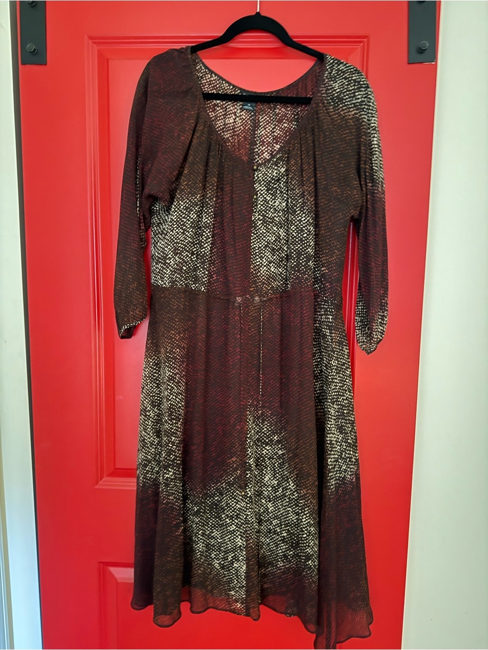 Club Monaco Brown Printed Long Sleeve Dress